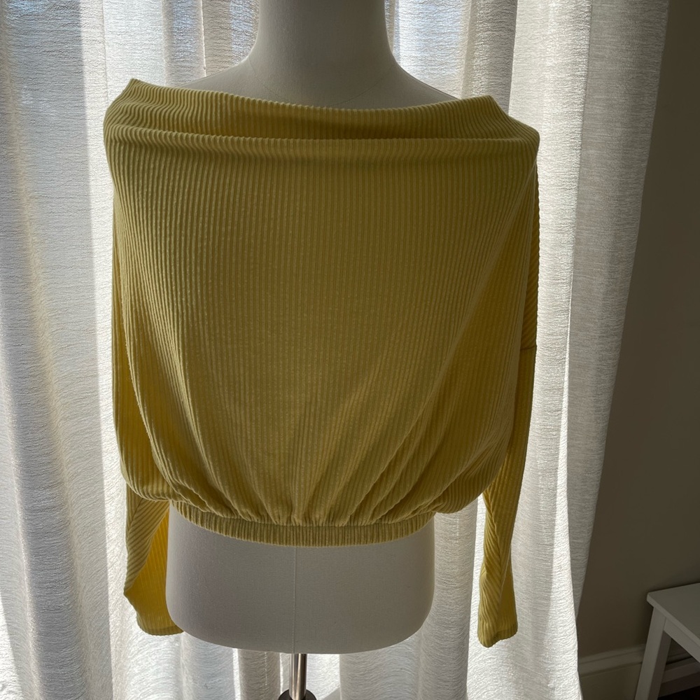 Yellow Off-Shoulder Ribbed Crop Top